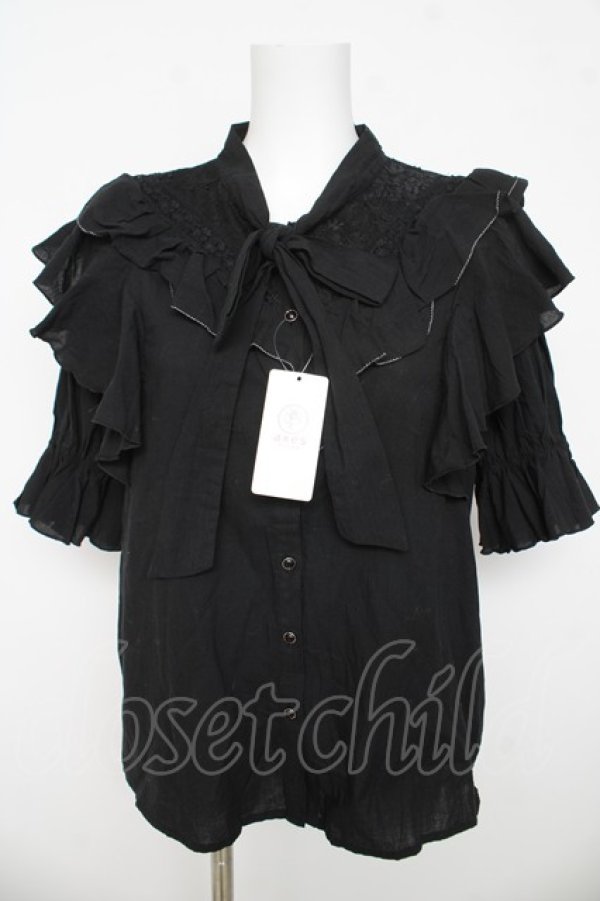 画像1: axes femme / リボンデザインコットンブラウス F 黒 Y-26-03-13-037-AX-BL-SZ-ZY (1)