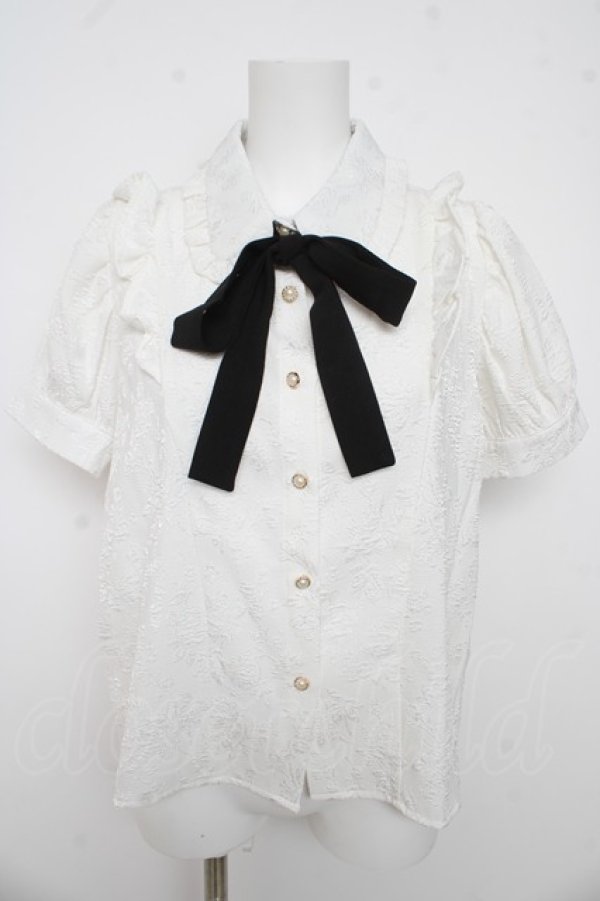 画像1: axes femme POETIQUE / バラふくれジャガード半袖ブラウス M 白 Y-26-03-13-004-AX-BL-SZ-ZY (1)