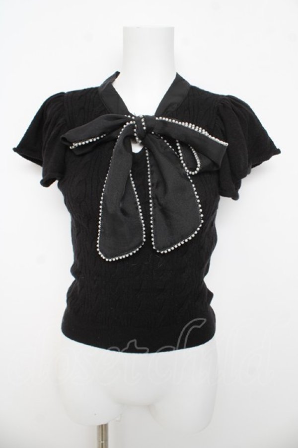 画像1: evelyn / リボンパールニット  黒 Y-26-03-13-045-LO-TO-SZ-ZY (1)