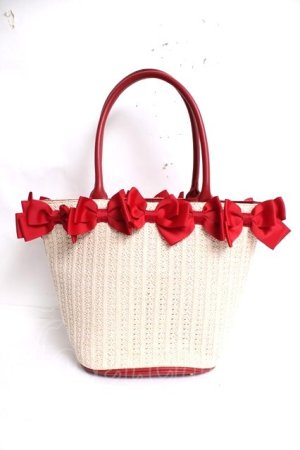 画像: ｍ petit by misako / AMリボンツキカゴトート  赤 Y-26-03-16-048-LO-BG-SZ-ZY