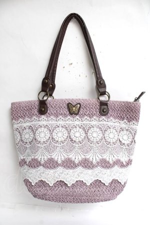 画像: axes femme / 雑材×レーストートバッグ  ピンク Y-26-03-16-050-AX-BG-SZ-ZY