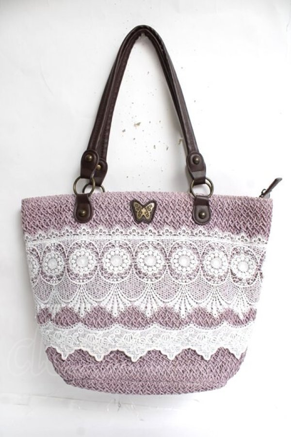 画像1: axes femme / 雑材×レーストートバッグ  ピンク Y-26-03-16-050-AX-BG-SZ-ZY (1)