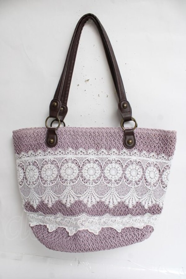 画像2: axes femme / 雑材×レーストートバッグ  ピンク Y-26-03-16-050-AX-BG-SZ-ZY (2)