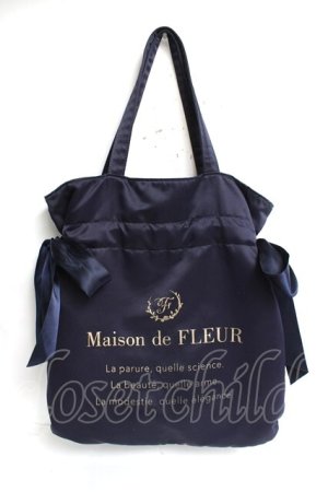 画像: Maison de FLEUR / ダブルリボンギャザートートバッグ F ネイビー Y-26-03-16-051-LO-BG-SZ-ZY