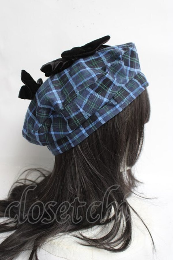 画像3: axes femme kawaii / タータンチェックベレー帽  ブルー Y-26-03-16-060-AX-AC-SZ-ZY (3)
