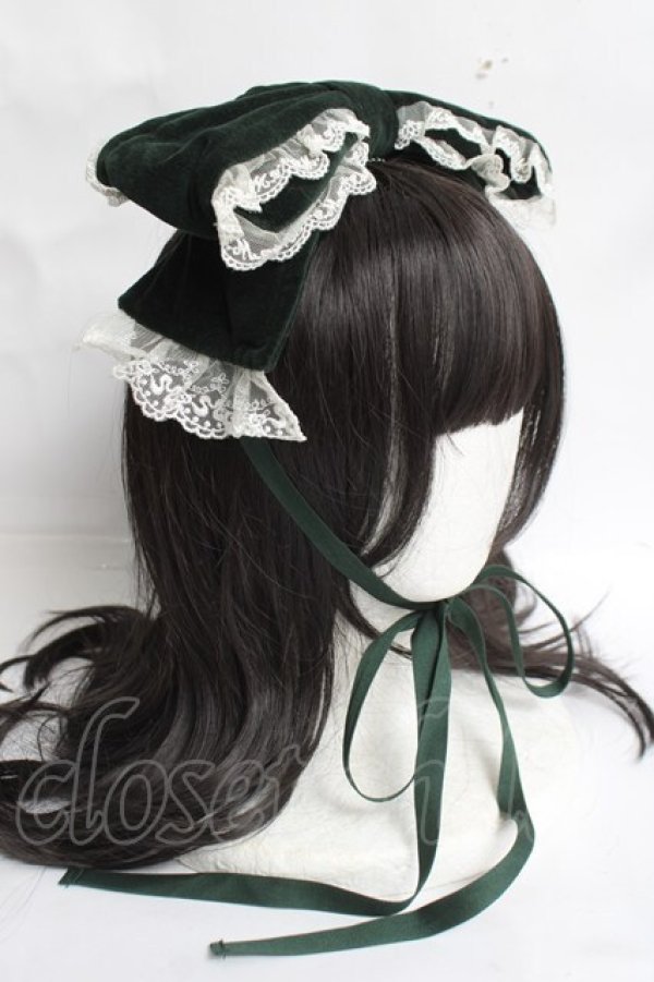 画像3: metamorphose / 別珍リボンヘッドドレス  グリーン Y-26-03-16-072-ME-AC-SZ-ZY (3)