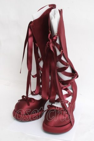 画像: axes femme POETIQUE / レースアップサテンシューズ L ワイン Y-26-03-16-083-AX-SH-SZ-ZY