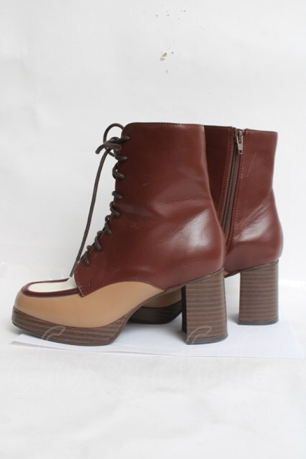 画像2: axes femme / 配色レースアップブーツ M 茶 Y-26-03-16-084-AX-SH-SZ-ZY (2)