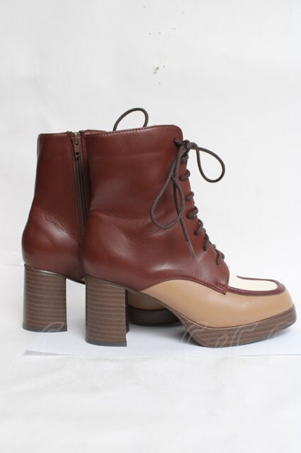画像4: axes femme / 配色レースアップブーツ M 茶 Y-26-03-16-084-AX-SH-SZ-ZY (4)