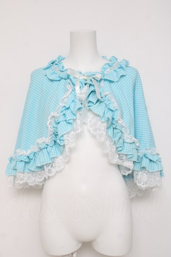 画像1: MARBLE / 千鳥柄ケープ  サックス Y-26-03-16-093-GO-ZA-SZ-ZY (1)