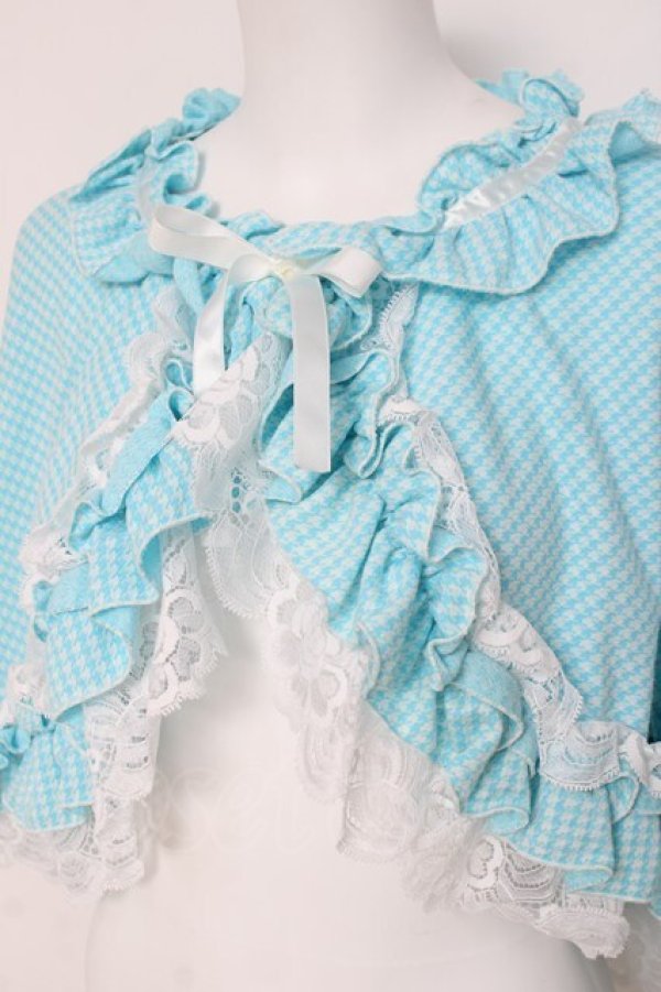 画像2: MARBLE / 千鳥柄ケープ  サックス Y-26-03-16-093-GO-ZA-SZ-ZY (2)