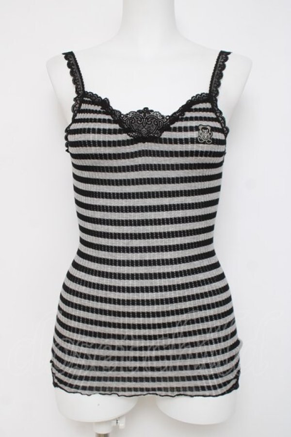 画像1: HYSTERIC GLAMOUR / ファックベアボーダーキャミ  ブラック/グレー Y-26-03-16-111-PU-TO-SZ-ZY (1)