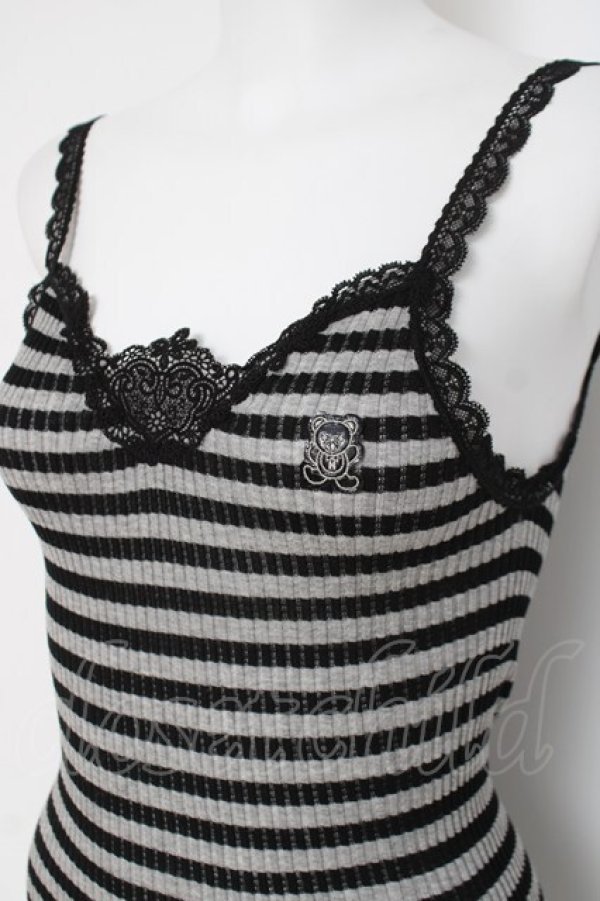 画像2: HYSTERIC GLAMOUR / ファックベアボーダーキャミ  ブラック/グレー Y-26-03-16-111-PU-TO-SZ-ZY (2)