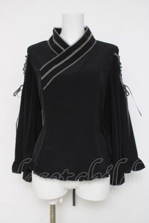 画像: metamorphose / 着物合わせ風ブラウス  黒 Y-26-03-16-115-ME-BL-AS-ZY