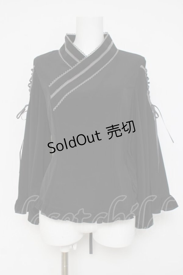 画像1: metamorphose / 着物合わせ風ブラウス  黒 Y-26-03-16-115-ME-BL-AS-ZY (1)