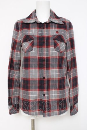 画像: HYSTERIC GLAMOUR / スカルてんとう虫チェック柄ネルシャツ F グレー/ネイビー/レッド Y-26-03-16-116-PU-BL-SZ-ZY