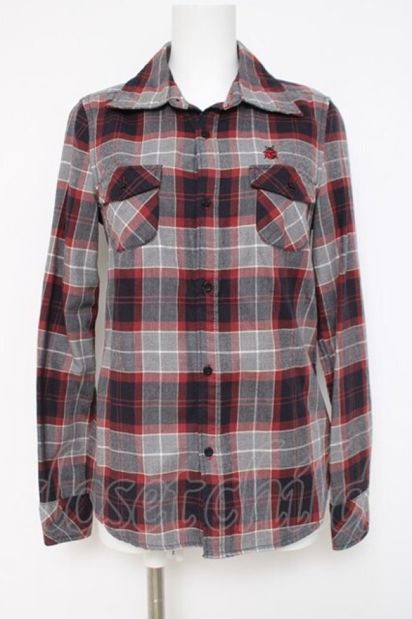 画像1: HYSTERIC GLAMOUR / スカルてんとう虫チェック柄ネルシャツ F グレー/ネイビー/レッド Y-26-03-16-116-PU-BL-SZ-ZY (1)