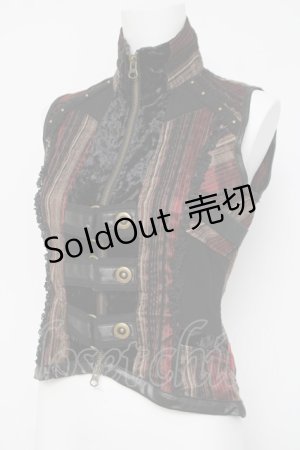 画像: Ozz On / レジメ柄ZIPベスト  ブラウン/黒 Y-26-03-16-120-OO-TO-SZ-ZY