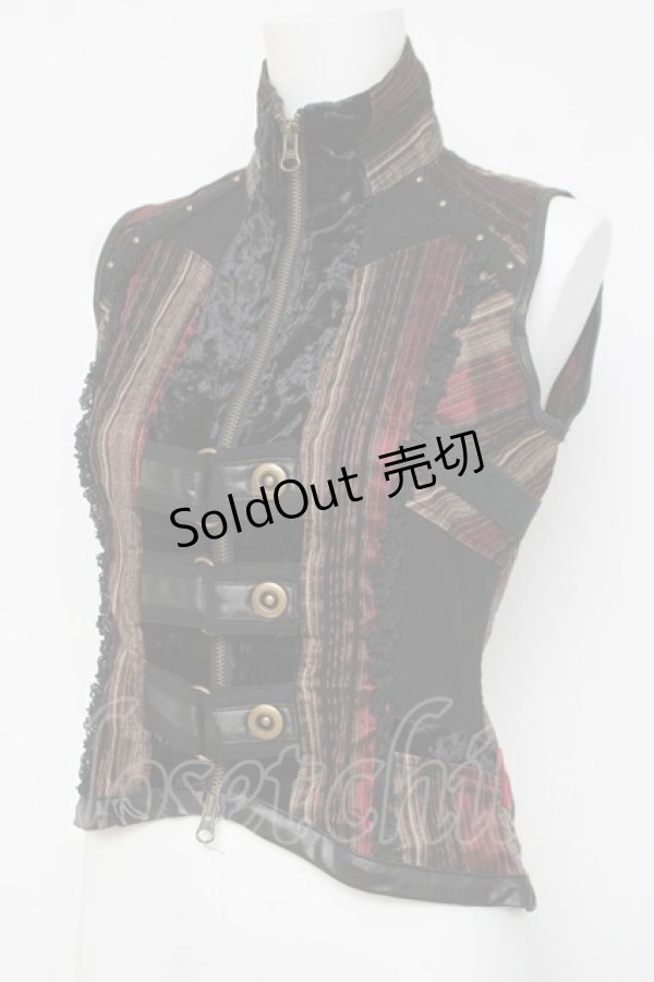 画像1: Ozz On / レジメ柄ZIPベスト  ブラウン/黒 Y-26-03-16-120-OO-TO-SZ-ZY (1)