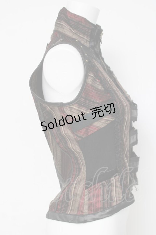 画像2: Ozz On / レジメ柄ZIPベスト  ブラウン/黒 Y-26-03-16-120-OO-TO-SZ-ZY (2)