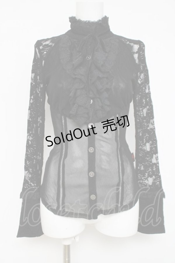 画像1: Ozz On / レース×メッシュブラウス  黒 Y-26-03-16-125-OO-BL-SZ-ZY (1)