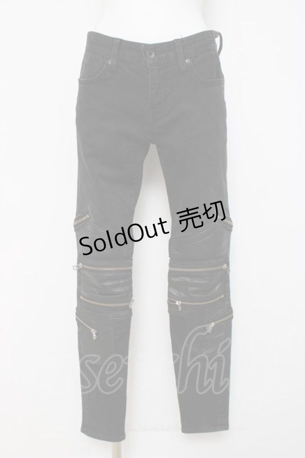 画像1: CIVARIZE / PUレザー切り替えバイカーZIPストレッチスキニーパンツ 42 ブラック Y-26-03-16-154-GO-PA-SZ-ZY (1)