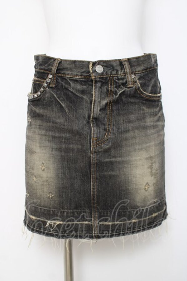 画像1: HYSTERIC GLAMOUR / ダメージ加工入りデニムスカート S 黒 Y-26-03-16-181-PU-SK-SZ-ZY (1)