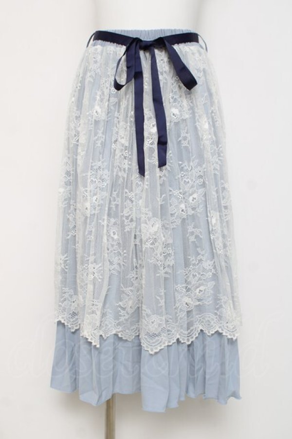 画像1: axes femme POETIQUE / レース重ねプリーツスカート M サックス Y-26-03-16-194-AX-SK-SZ-ZY (1)