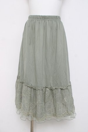 画像: axes femme / 繊細レースミディ丈ペチスカート M グリーン Y-26-03-16-198-AX-SK-SZ-ZY