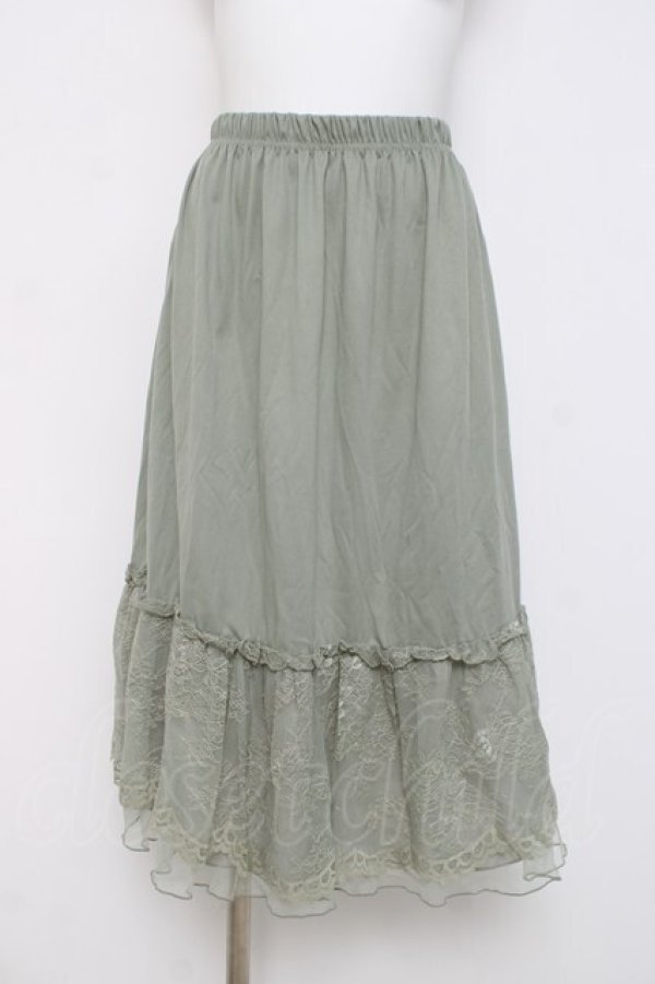 画像1: axes femme / 繊細レースミディ丈ペチスカート M グリーン Y-26-03-16-198-AX-SK-SZ-ZY (1)