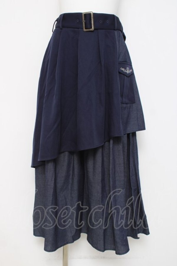 画像1: axes femme / アシメティアードロングスカート F 紺 Y-26-03-16-204-AX-SK-SZ-ZY (1)