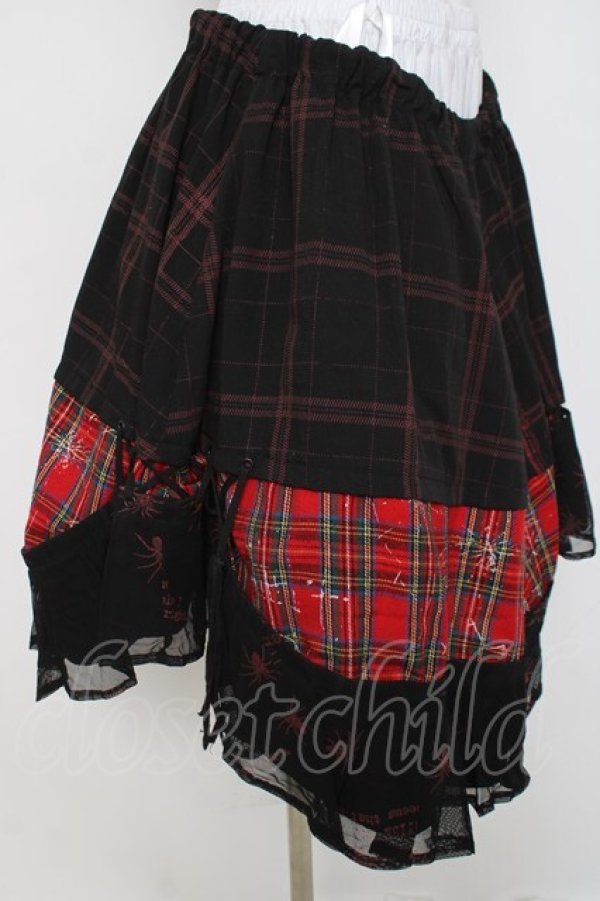 画像4: h.ANARCHY / 蜘蛛プリント切替スカート  黒/赤 Y-26-03-16-222-HN-SK-SZ-ZY (4)
