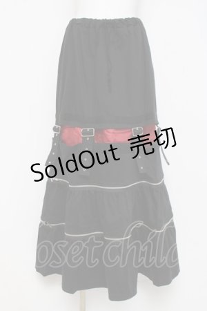 画像: ROMANTIC NEUROSIS / ZIPデザインベルトロングスカート  黒/赤 Y-26-03-16-227-PU-SK-SZ-ZY