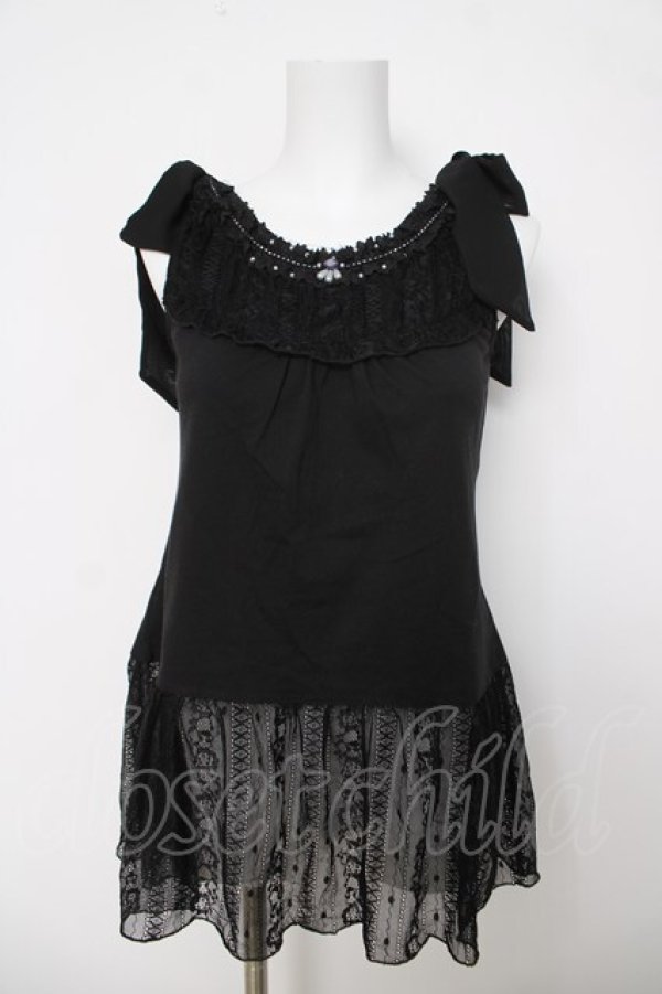 画像1: axes femme / 肩リボンロングインナー  黒 Y-26-03-18-001-AX-TO-SZ-ZY (1)