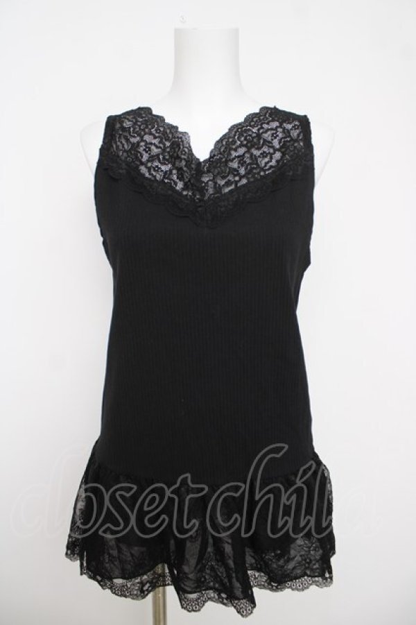 画像1: axes femme / スカラップレースロングタンク M 黒 Y-26-03-18-047-AX-TO-SZ-ZY (1)