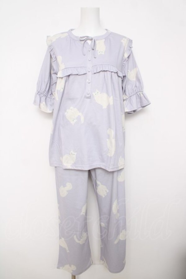 画像1: axes femme / 猫柄ルームウェアセット  ラベンダー Y-26-03-18-061-AX-TO-SZ-ZY (1)