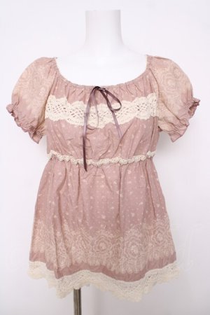画像: PINK HOUSE / レースプリントプルブラウス F ピンク Y-26-03-18-075-LO-BL-SZ-ZY