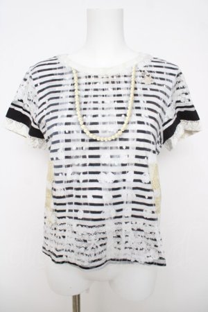 画像: Cherir la femme / パールプリントカットソー M 白×黒 Y-26-03-18-076-LO-TO-SZ-ZY