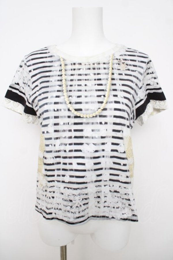 画像1: Cherir la femme / パールプリントカットソー M 白×黒 Y-26-03-18-076-LO-TO-SZ-ZY (1)