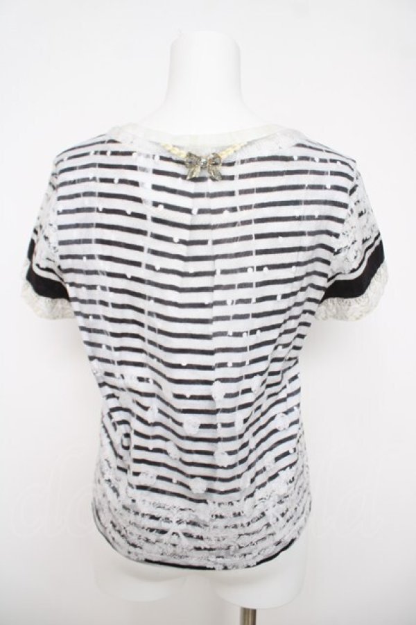 画像2: Cherir la femme / パールプリントカットソー M 白×黒 Y-26-03-18-076-LO-TO-SZ-ZY (2)