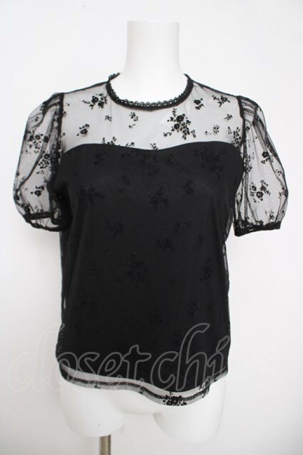 画像1: An MILLE / フロッキー半袖トップス  黒 Y-26-03-18-077-EL-TO-SZ-ZY (1)