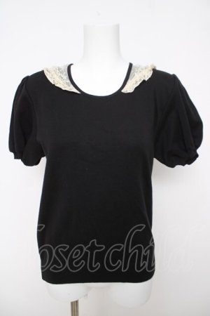 画像: INGEBORG / レースセーラーカラー半袖ニット  黒 Y-26-03-18-086-LO-TO-SZ-ZY