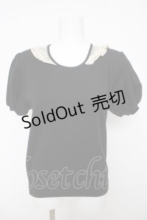 画像: INGEBORG / レースセーラーカラー半袖ニット  黒 Y-26-03-18-086-LO-TO-SZ-ZY