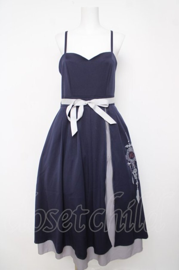 画像1: axes femme / チャイナ風刺繍キャミワンピース  紺 Y-26-03-18-097-AX-OP-SZ-ZY (1)