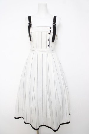 画像: axes femme / バックリボンストライプジャンパースカート  白 Y-26-03-18-098-AX-OP-SZ-ZY