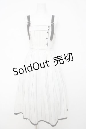 画像: axes femme / バックリボンストライプジャンパースカート  白 Y-26-03-18-098-AX-OP-SZ-ZY