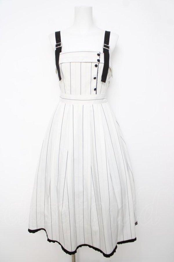 画像1: axes femme / バックリボンストライプジャンパースカート  白 Y-26-03-18-098-AX-OP-SZ-ZY (1)