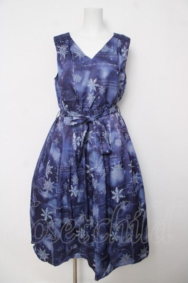 画像1: axes femme / トゥインクルスノー柄ワンピース M 紺 Y-26-03-18-104-AX-OP-SZ-ZY (1)