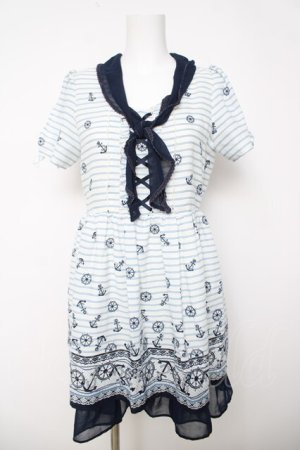 画像: axes femme / イカリ柄モチーフ風チュニック M オフ×紺 Y-26-03-18-110-AX-OP-SZ-ZY