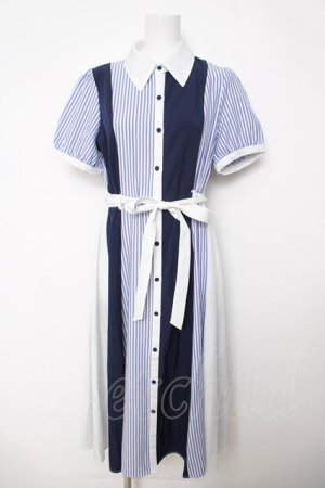 画像: axes femme / ストライプ切替シャツワンピース F 紺 Y-26-03-18-114-AX-OP-SZ-ZY